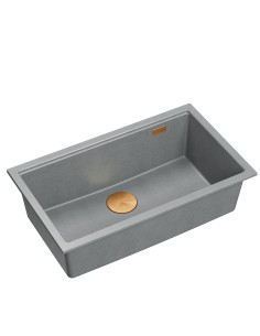 LOGAN 110 GraniteQ silver stone 76x44x23,5 cm 1-bowl inset sink with manual siphon / copper - 1