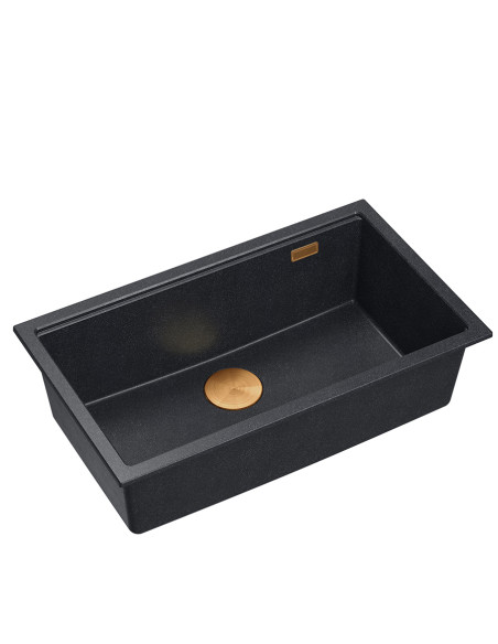 LOGAN 110 GraniteQ black diamond 76x44x23,5 cm 1-bowl inset sink with manual siphon / copper - 1