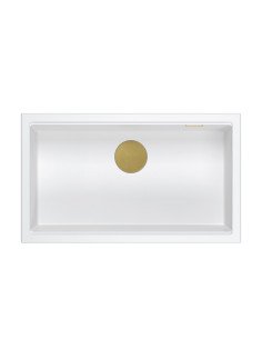 LOGAN 110 GraniteQ snow white 76x44x23,5 cm 1-bowl undermount sink with manual siphon / gold - 1 2