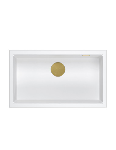 LOGAN 110 GraniteQ snow white 76x44x23,5 cm 1-bowl undermount sink with manual siphon / gold - 2