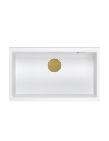 LOGAN 110 GraniteQ snow white 76x44x23,5 cm 1-bowl undermount sink with manual siphon / gold - 2