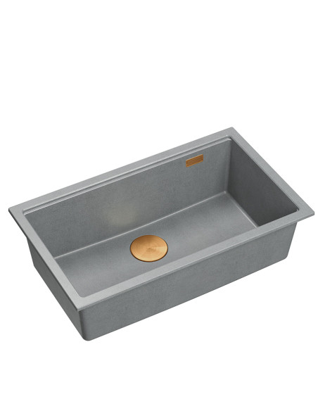 LOGAN 110 GraniteQ silver stone 76x44x23,5 cm 1-bowl undermount sink with manual siphon / copper - 1