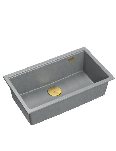 LOGAN 110 GraniteQ silver stone 76x44x23,5 cm 1-bowl undermount sink with manual siphon / gold - 1