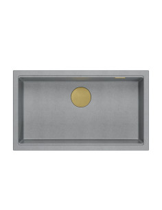 LOGAN 110 GraniteQ silver stone 76x44x23,5 cm 1-bowl undermount sink with manual siphon / gold - 1 2