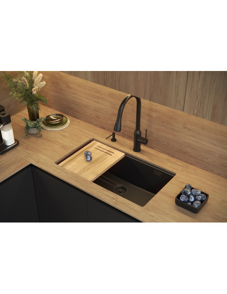 LOGAN 110 GraniteQ black diamond 76x44x23,5 cm 1-bowl undermount sink with manual siphon / copper - 3