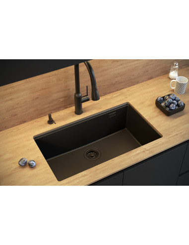LOGAN 110 GraniteQ black diamond 76x44x23,5 cm 1-bowl undermount sink with manual siphon / copper - 4