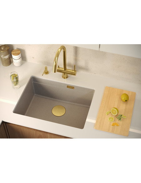 LOGAN 100 GraniteQ silver stone 59,5x45,1x21,5 cm 1-bowl undermount sink with manual siphon / copper - 3