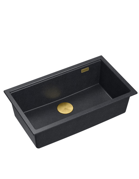 LOGAN 110 GraniteQ black diamond 76x44x23,5 cm 1-bowl undermount sink with manual siphon / gold - 1
