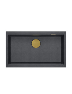 LOGAN 110 GraniteQ black diamond 76x44x23,5 cm 1-bowl undermount sink with manual siphon / gold - 1 2