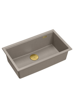 LOGAN 110 GraniteQ soft taupe 76x44x23,5 cm 1-bowl inset sink with manual siphon / gold - 1