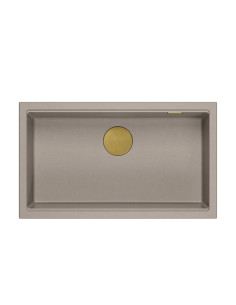 LOGAN 110 GraniteQ soft taupe 76x44x23,5 cm 1-bowl undermount sink with manual siphon / gold - 1 2