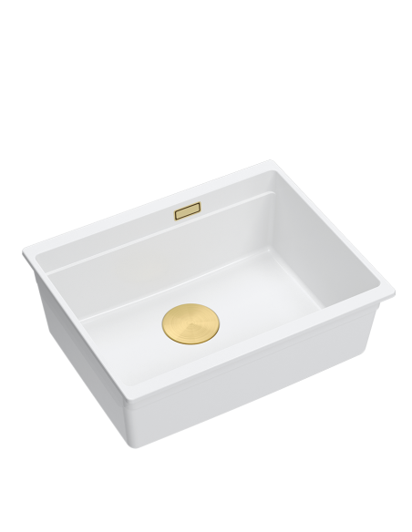 LOGAN 100 GraniteQ snow white 59,5x45,1x21,5 cm 1-bowl undermount sink with manual siphon / gold - 1