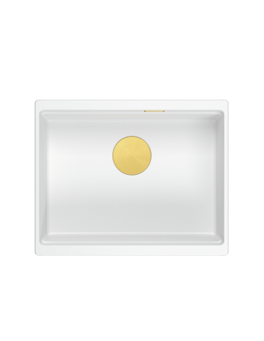 LOGAN 100 GraniteQ snow white 59,5x45,1x21,5 cm 1-bowl undermount sink with manual siphon / gold - 2