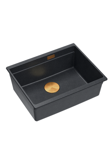 LOGAN 100 GraniteQ black diamond 59,5x45,1x21,5 cm 1-bowl undermount sink with manual siphon / copper - 1