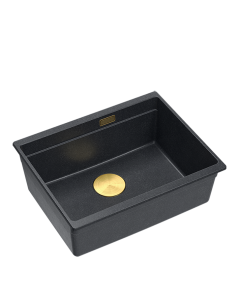 LOGAN 100 GraniteQ black diamond 59,5x45,1x21,5 cm 1-bowl undermount sink with manual siphon / gold - 1