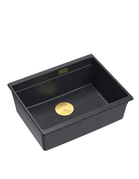 LOGAN 100 GraniteQ black diamond 59,5x45,1x21,5 cm 1-bowl undermount sink with manual siphon / gold - 1