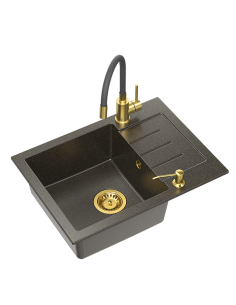 ART MORGAN 210 (O51x20) GraniteQ Art Gold Black Pearl with manual siphon, mixer tap Maggie and dispenser - black pearl gold - 1