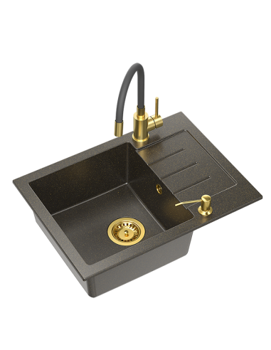 ART MORGAN 210 (O51x20) GraniteQ Art Gold Black Pearl with manual siphon, mixer tap Maggie and dispenser - black pearl gold - 1