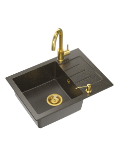 ART MORGAN 210 (O51x20) GraniteQ Art Gold Black Pearl with manual siphon, mixer tap Maggie and dispenser - black pearl gold - 1