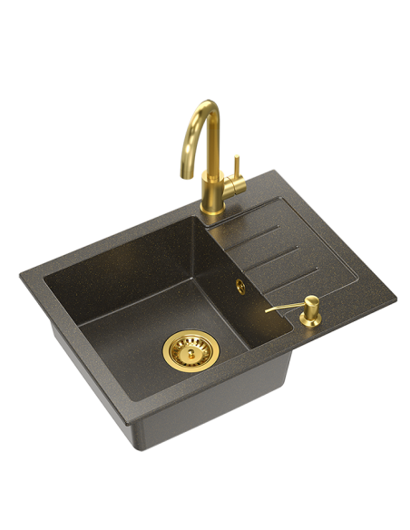 ART MORGAN 210 (O51x20) GraniteQ Art Gold Black Pearl with manual siphon, mixer tap Maggie and dispenser - black pearl gold - 1