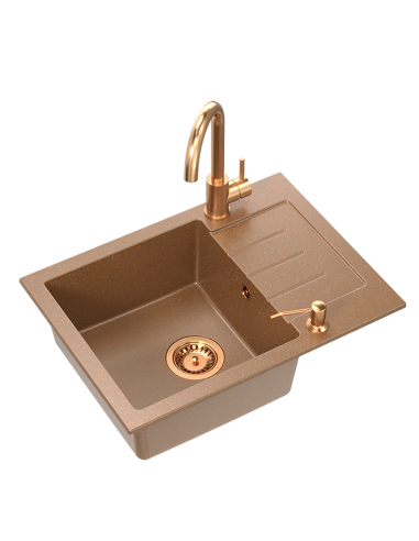 ART MORGAN 210 (O51x20) GraniteQ Art Gold Black Pearl with manual siphon, mixer tap Maggie and dispenser - black pearl gold - 1