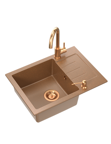 ART MORGAN 210 (O51x20) GraniteQ Art Gold Black Pearl with manual siphon, mixer tap Maggie and dispenser - black pearl gold - 1