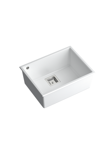 DAVID 50 1-bowl undermount sink with square waste + save space siphon / snow white / steel elements - 1