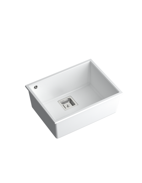 DAVID 50 1-bowl undermount sink with square waste + save space siphon / snow white / steel elements - 1