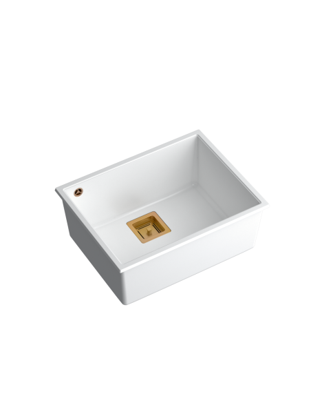 DAVID 50 + nano PVD 1-bowl undermount sink with square waste + save space siphon PVD colour / snow white / copper elements - 1