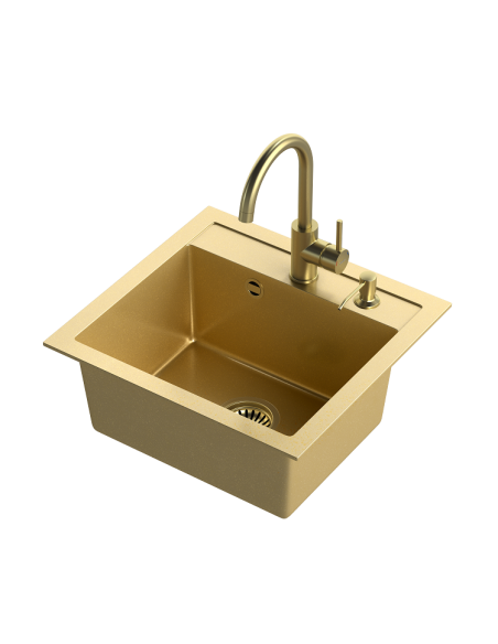 ART JOHNNY 110 Art Gold with manual siphon, mixer tap Naomi and dispenser - gold - 1