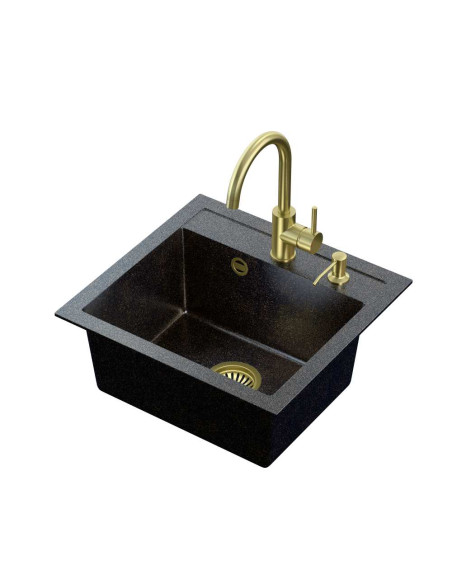 ART JOHNNY 110 Art Gold Black Pearl with manual siphon, mixer tap Naomi and dispenser - black pearl gold - 1