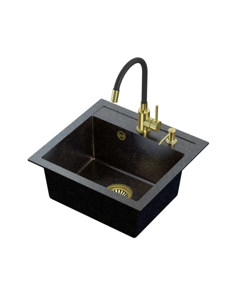 ART JOHNNY 110 Art Gold Black Pearl with manual siphon, mixer tap Maggie and dispenser - black pearl gold - 1