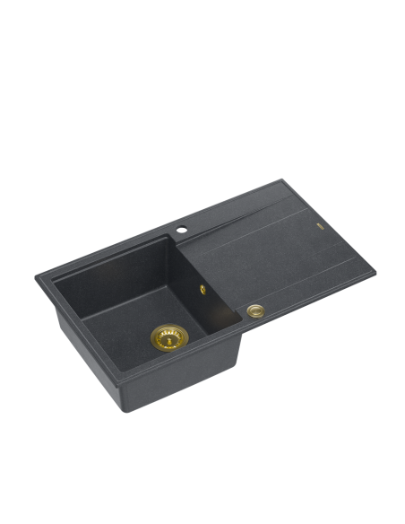 EVAN 111 + nano PVD 1-bowl inset sink with drainer + save space siphon PVD colour / black diamond / gold elements - 1