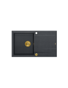 EVAN 111 + nano PVD 1-bowl inset sink with drainer + save space siphon PVD colour / black diamond / gold elements - 1 2