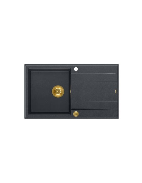 EVAN 111 + nano PVD 1-bowl inset sink with drainer + save space siphon PVD colour / black diamond / gold elements - 2