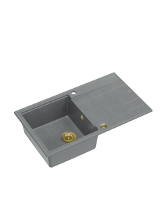 EVAN 111 + nano PVD 1-bowl inset sink with drainer + save space siphon PVD colour / silver stone / gold elements - 1