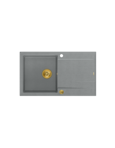EVAN 111 + nano PVD 1-bowl inset sink with drainer + save space siphon PVD colour / silver stone / gold elements - 2