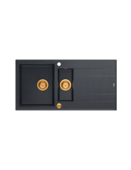 EVAN 156 1,5-bowl inset sink with drainer + Push-2-Open siphon PVD color black diamond / copper elements - 2