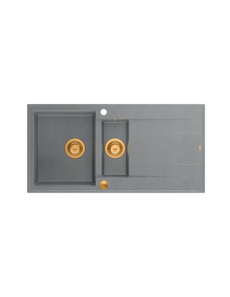 EVAN 156 1,5-bowl inset sink with drainer + Push-2-Open siphon PVD color silver stone / copper elements - 2