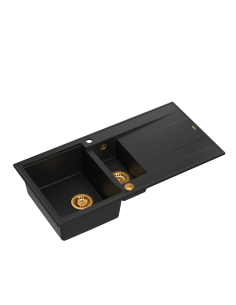 EVAN 156 1,5-bowl inset sink with drainer + Push-2-Open siphon PVD color pure carbon / copper elements - 1