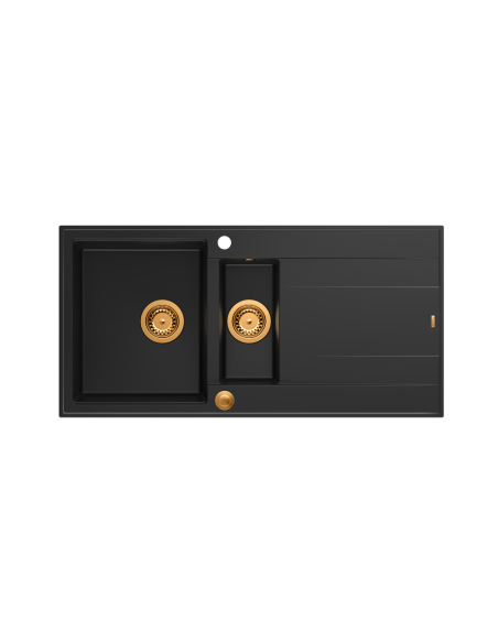 EVAN 156 1,5-bowl inset sink with drainer + Push-2-Open siphon PVD color pure carbon / copper elements - 2