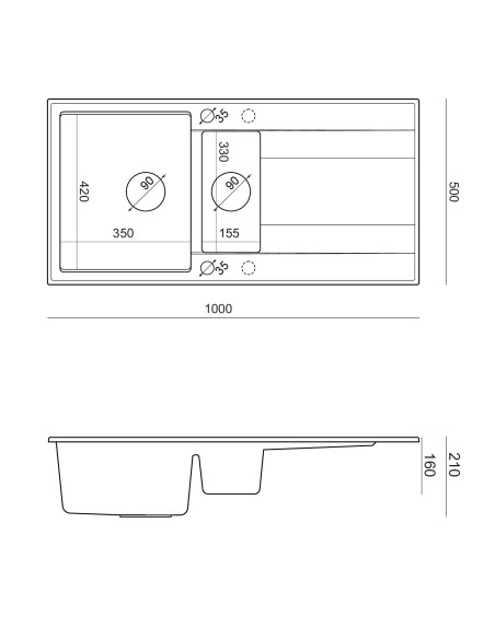 EVAN 156 1,5-bowl inset sink with drainer + Push-2-Open siphon PVD color black diamond / gold elements - 4