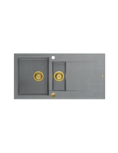 EVAN 156 1,5-bowl inset sink with drainer + Push-2-Open siphon PVD color silver stone / gold elements - 2
