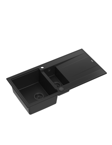 EVAN 156 GraniteQ 1,5-bowl inset sink with drainer + Push-2-Open siphon pure carbon /pure carbon elements - 1