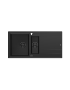 EVAN 156 GraniteQ 1,5-bowl inset sink with drainer + Push-2-Open siphon pure carbon /pure carbon elements - 1 2