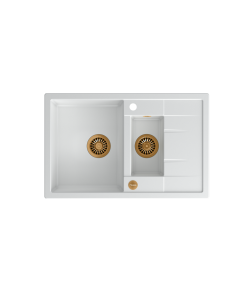 MORGAN 156 + nano PVD 1,5-bowl inset sink with drainer + save space siphon PVD colour / snow white / copper elements - 1 2