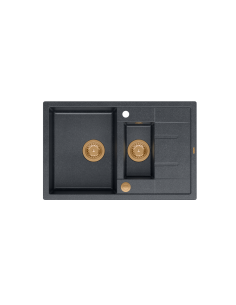 MORGAN 156 + nano PVD 1,5-bowl inset sink with drainer + save space siphon PVD colour / black diamond / copper elements - 1 2