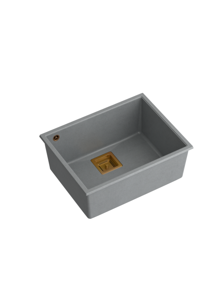 DAVID 50 + nano PVD 1-bowl undermount sink with square waste + save space siphon PVD colour / silver stone / copper elements - 1