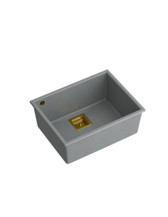 DAVID 50 + nano PVD 1-bowl undermount sink with square waste + save space siphon PVD colour / silver stone / gold elements - 1