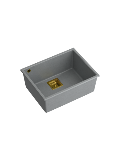 DAVID 50 + nano PVD 1-bowl undermount sink with square waste + save space siphon PVD colour / silver stone / gold elements - 1